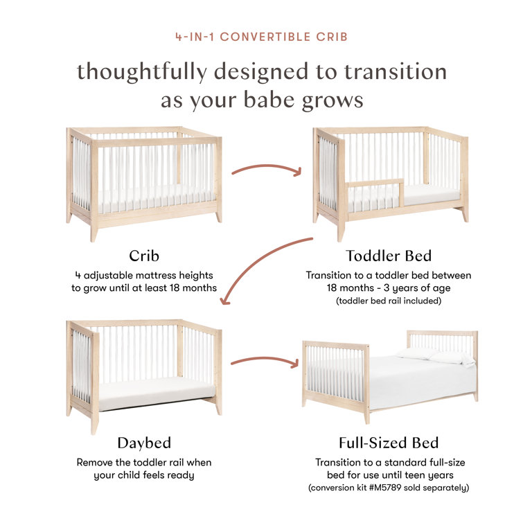 Washed Natural and White Pine 4-in-1 Convertible Crib