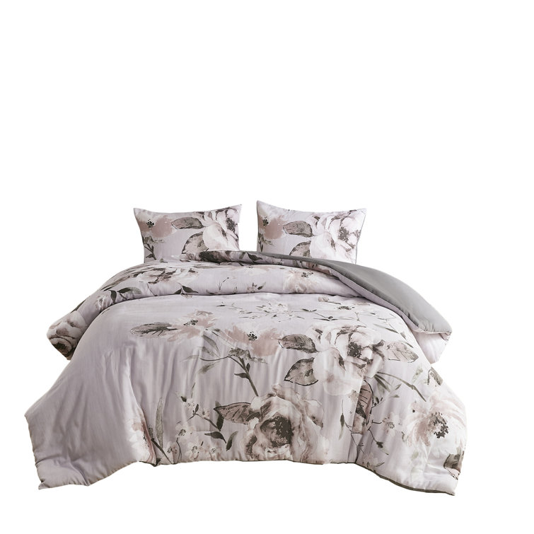 Lilac Floral Cotton Full/Queen Duvet Cover Set