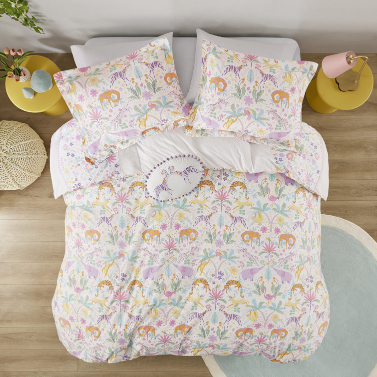 Twin Reversible Cotton Floral and Jungle Duvet Cover Set