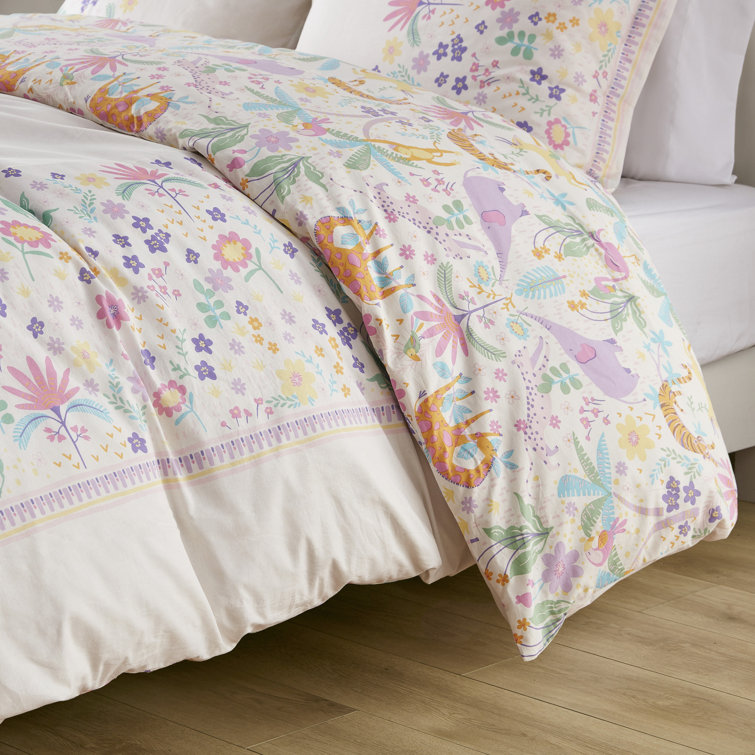 Twin Reversible Cotton Floral and Jungle Duvet Cover Set
