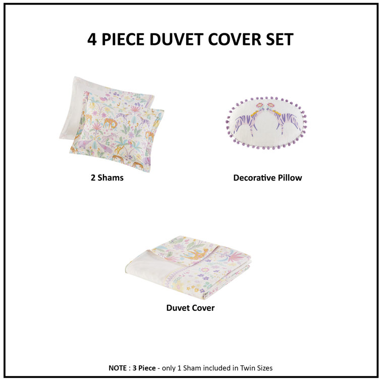 Twin Reversible Cotton Floral and Jungle Duvet Cover Set