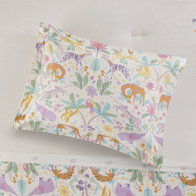 Twin Reversible Cotton Floral and Jungle Duvet Cover Set