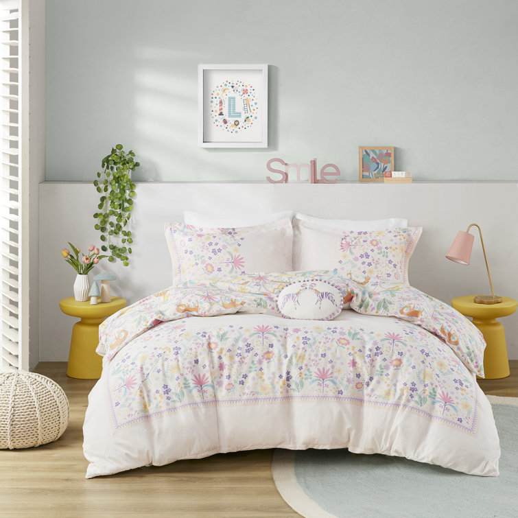 Twin Reversible Cotton Floral and Jungle Duvet Cover Set