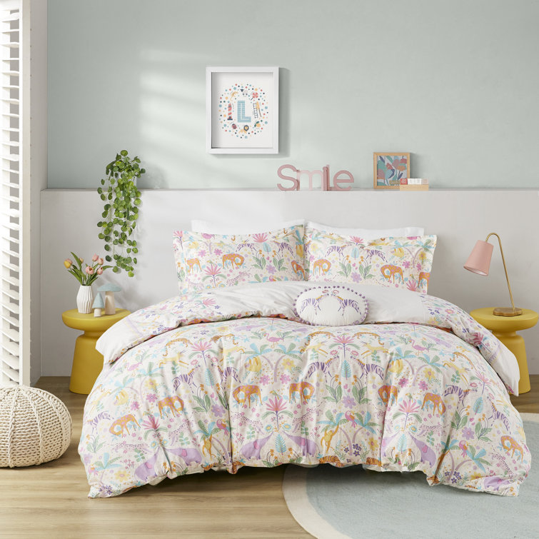 Twin Reversible Cotton Floral and Jungle Duvet Cover Set