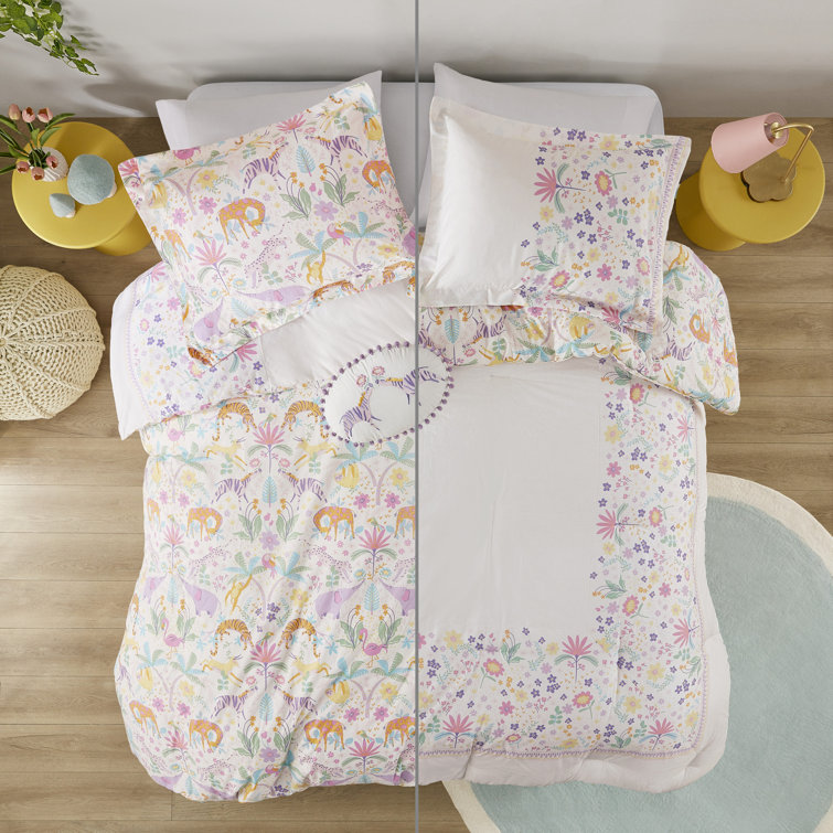 Twin Reversible Cotton Floral and Jungle Duvet Cover Set