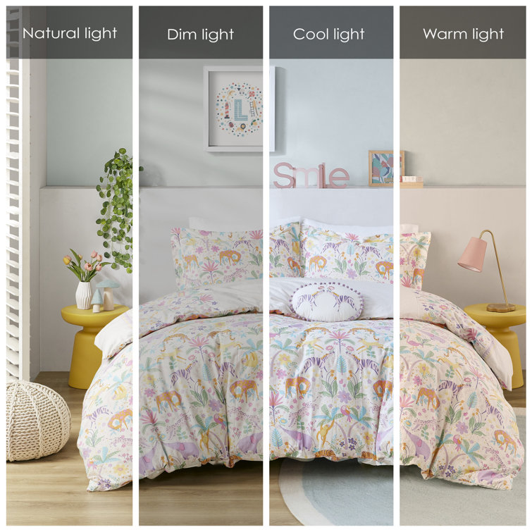 Twin Reversible Cotton Floral and Jungle Duvet Cover Set