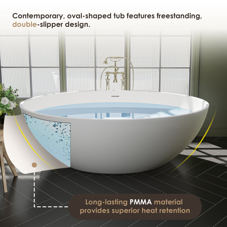 Cacciar 67" Matte White Freestanding Oval Soaking Bathtub