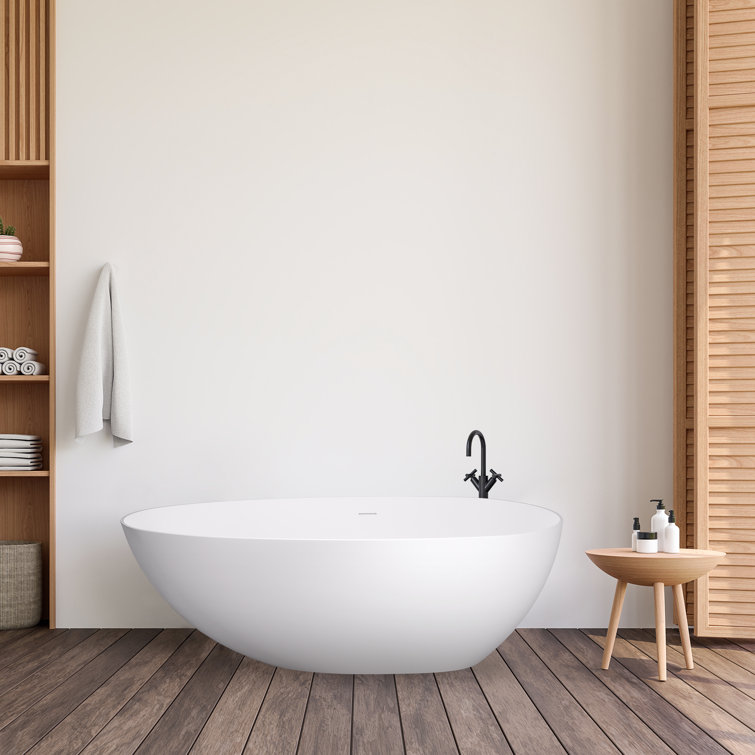 Giotto 59" Matte White Solid Surface Freestanding Soaking Bathtub