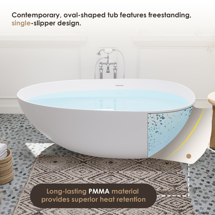 Giotto 59" Matte White Solid Surface Freestanding Soaking Bathtub