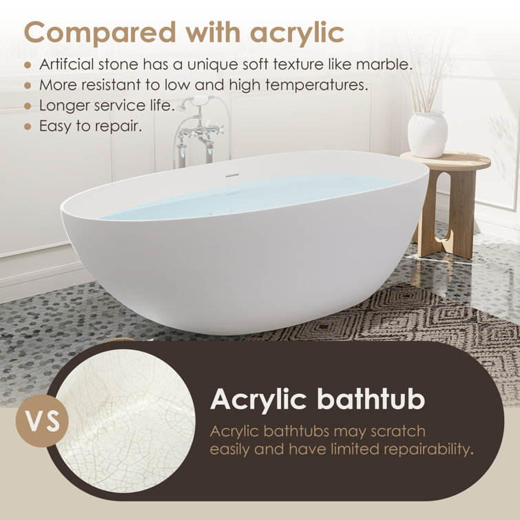 Giotto 59" Matte White Solid Surface Freestanding Soaking Bathtub