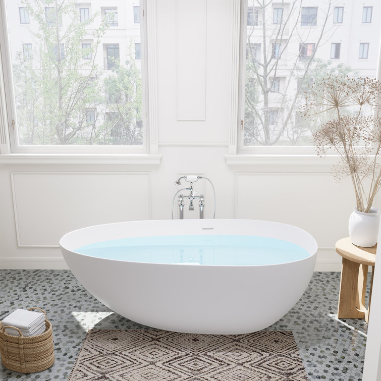 Giotto 59" Matte White Solid Surface Freestanding Soaking Bathtub