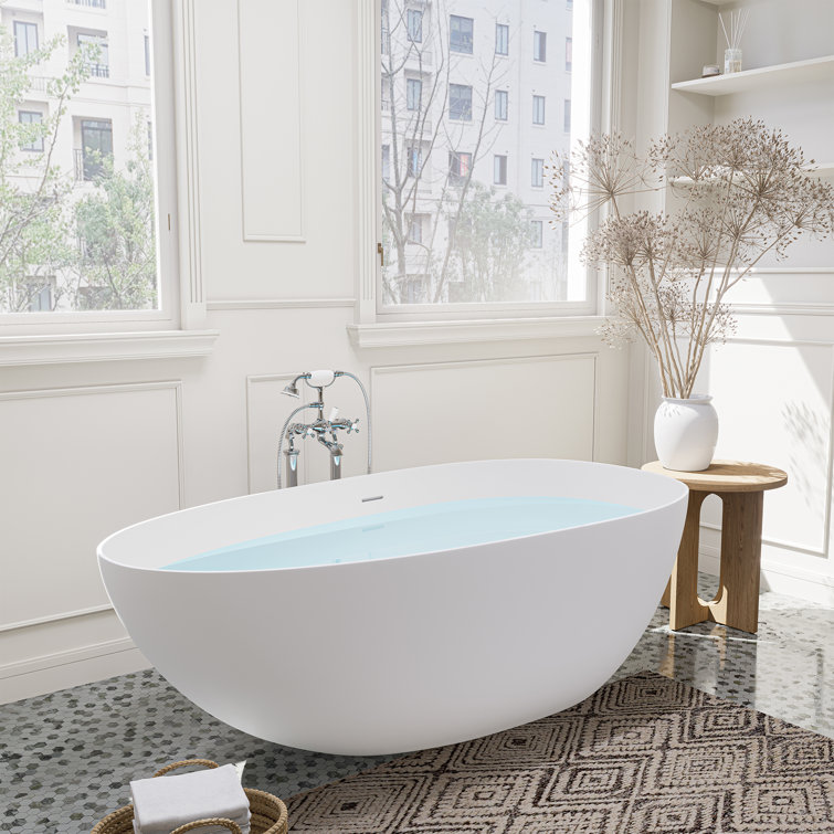 Giotto 59" Matte White Solid Surface Freestanding Soaking Bathtub
