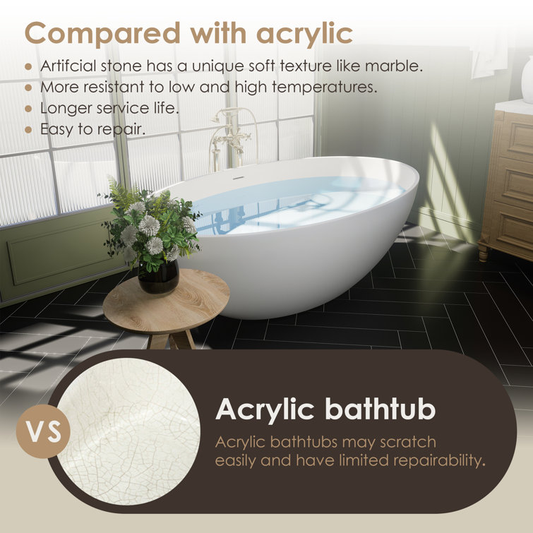 Cacciar 67" Matte White Freestanding Oval Soaking Bathtub