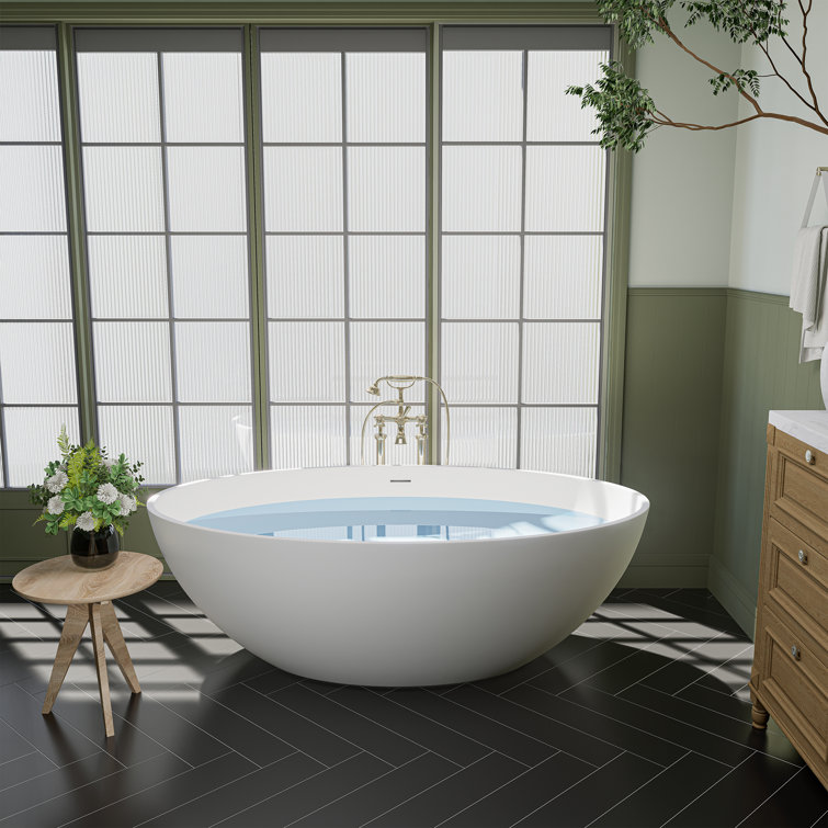 Cacciar 67" Matte White Freestanding Oval Soaking Bathtub