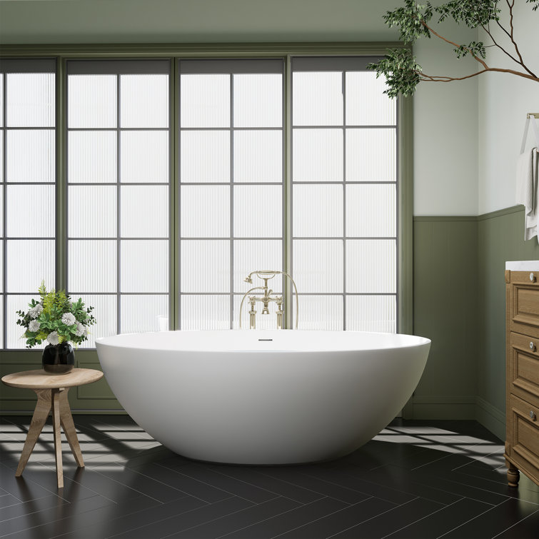 Cacciar 67" Matte White Freestanding Oval Soaking Bathtub