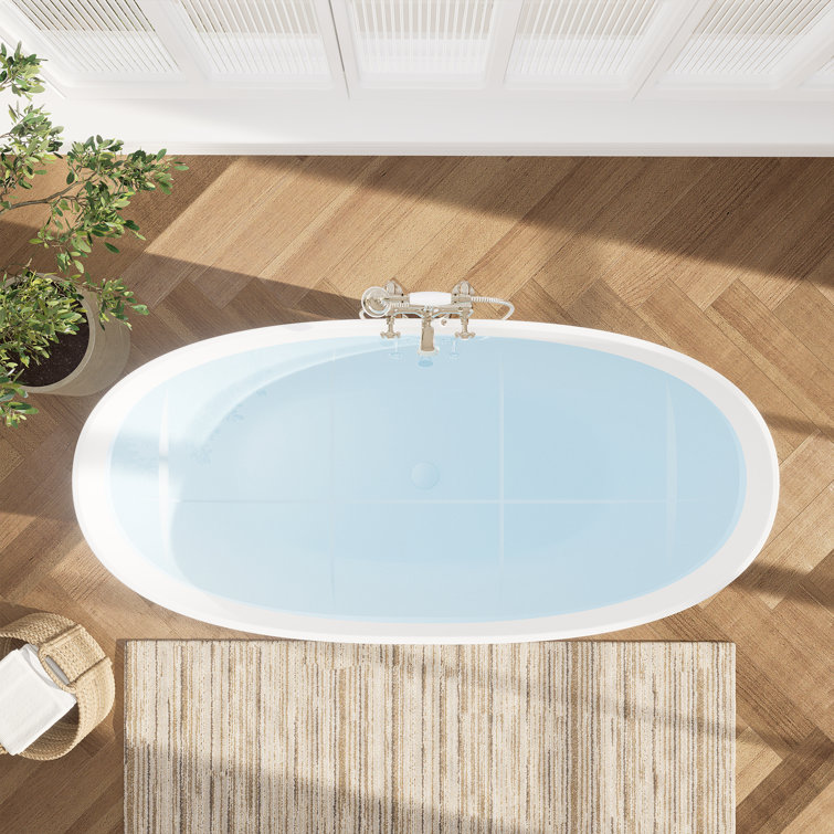 Euston 65'' Matte White Solid Surface Freestanding Oval Bathtub