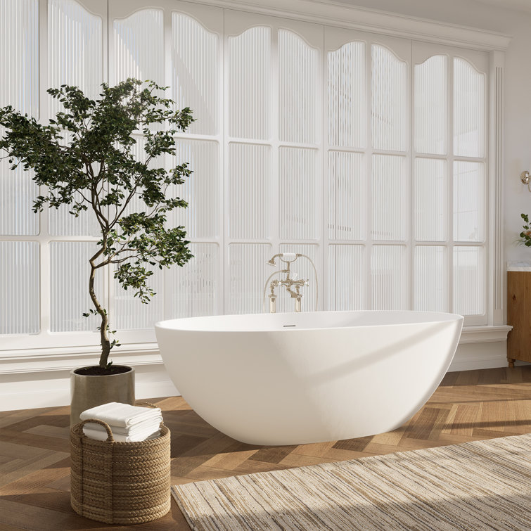 Euston 65'' Matte White Solid Surface Freestanding Oval Bathtub