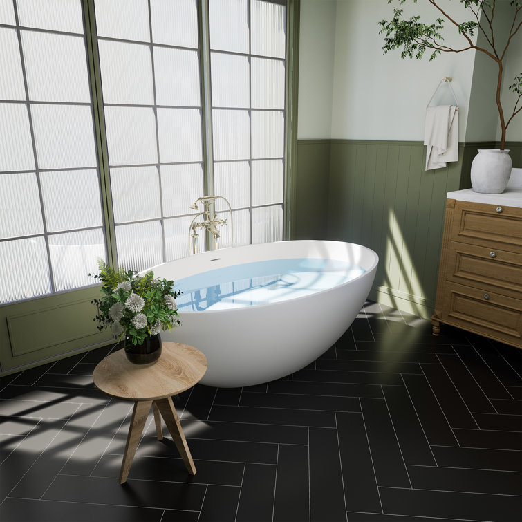 Cacciar 67" Matte White Freestanding Oval Soaking Bathtub