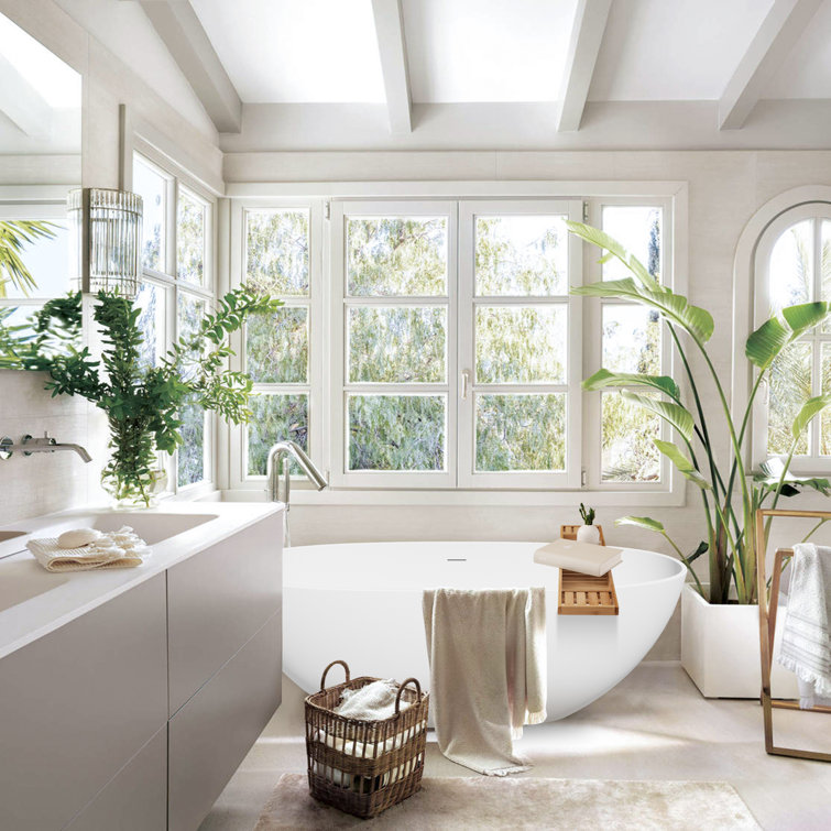Euston 65'' Matte White Solid Surface Freestanding Oval Bathtub