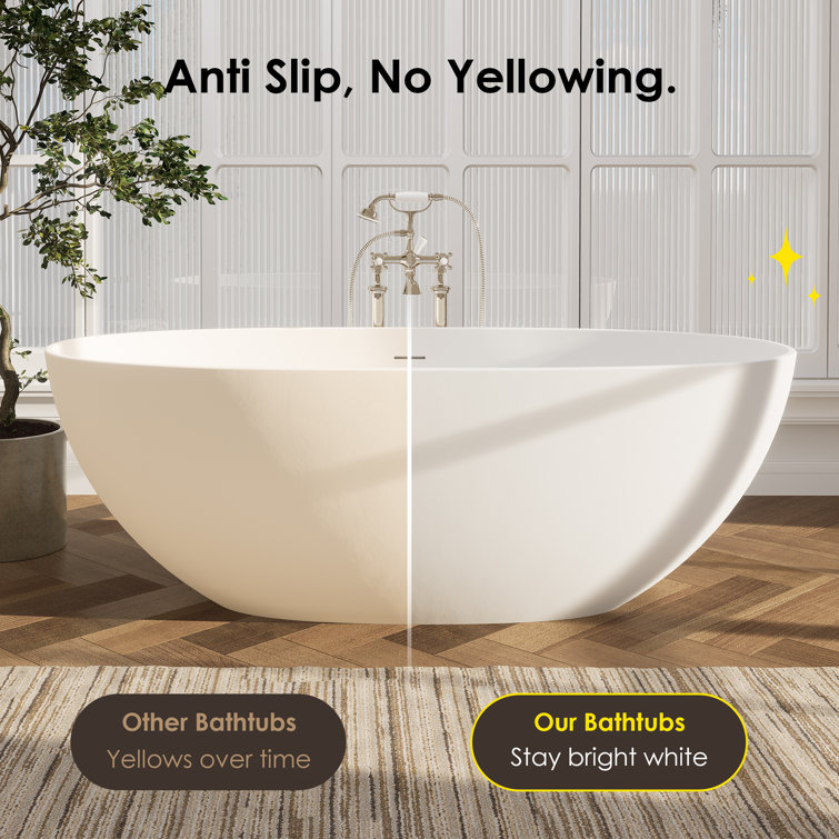 Euston 65'' Matte White Solid Surface Freestanding Oval Bathtub