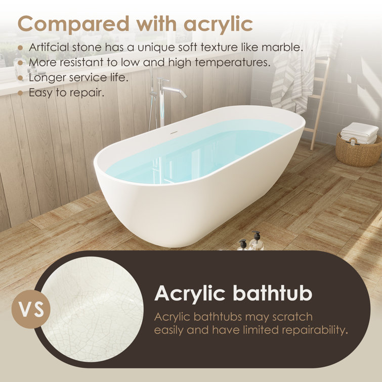 Ryder 69'' Matte White Solid Surface Freestanding Oval Bathtub