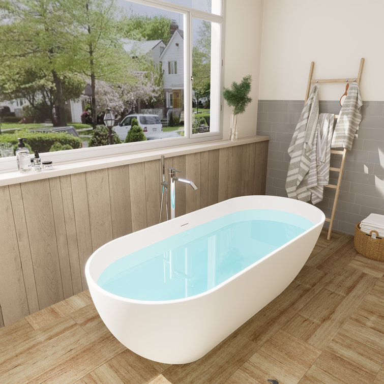 Ryder 69'' Matte White Solid Surface Freestanding Oval Bathtub