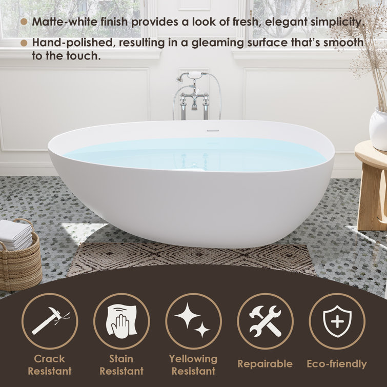 Giotto 59" Matte White Solid Surface Freestanding Soaking Bathtub