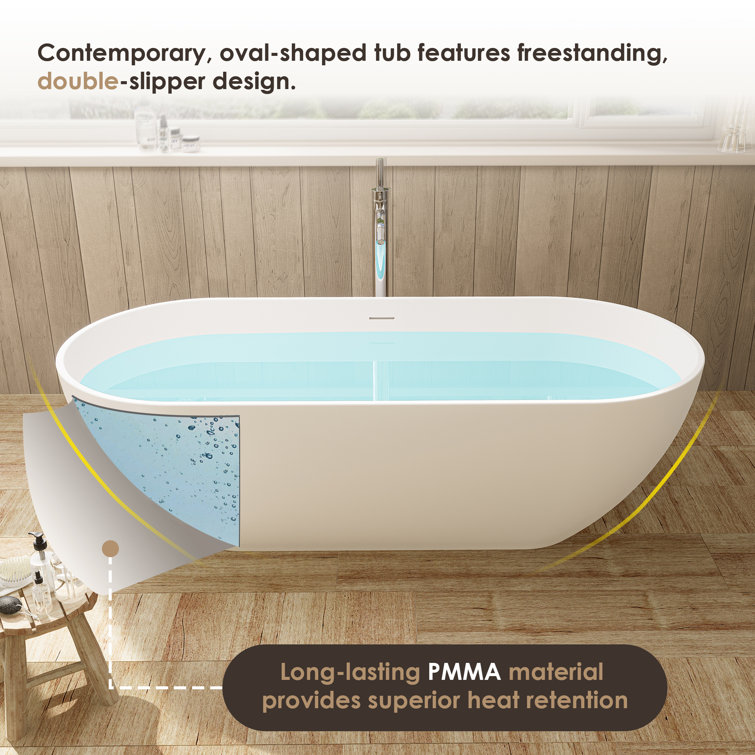 Ryder 69'' Matte White Solid Surface Freestanding Oval Bathtub