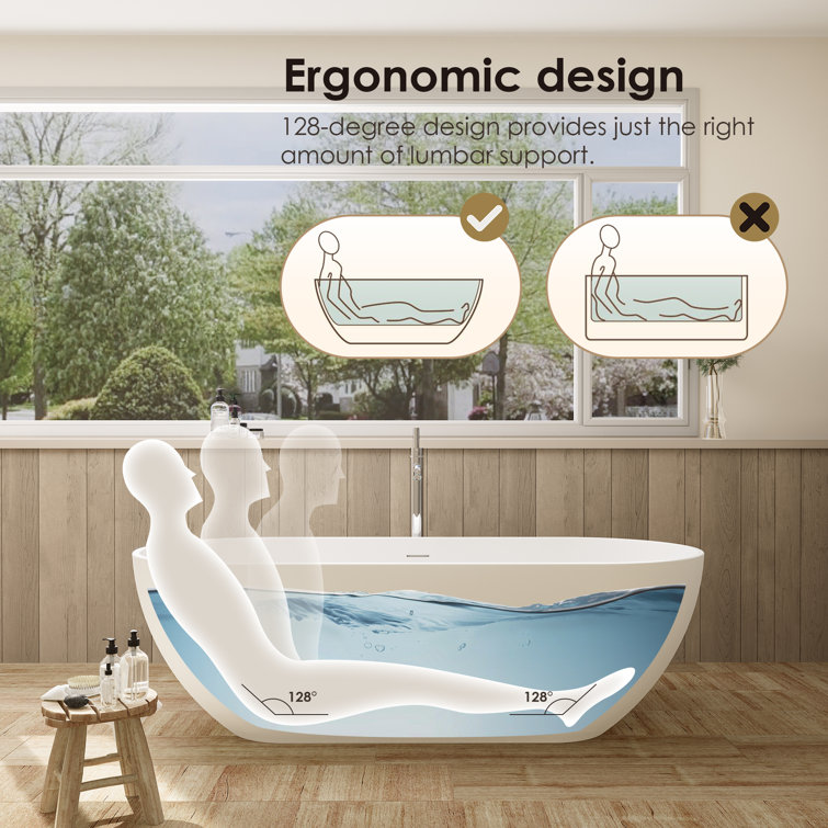 Ryder 69'' Matte White Solid Surface Freestanding Oval Bathtub