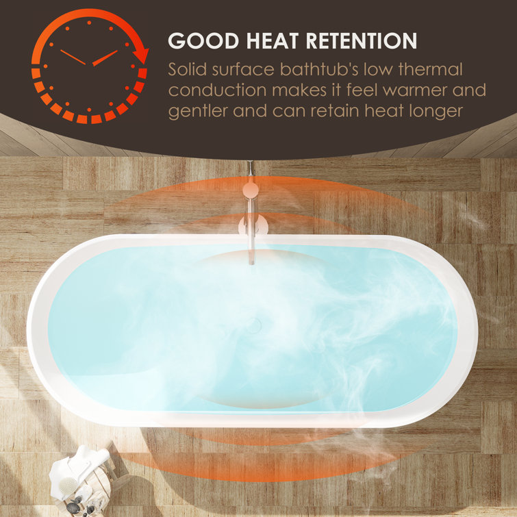 Ryder 69'' Matte White Solid Surface Freestanding Oval Bathtub