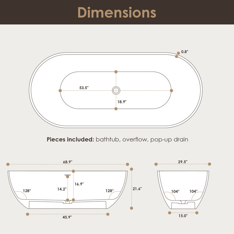 Ryder 69'' Matte White Solid Surface Freestanding Oval Bathtub