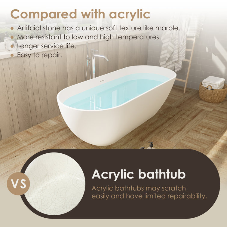 Ryder 59'' Matte White Solid Surface Freestanding Bathtub