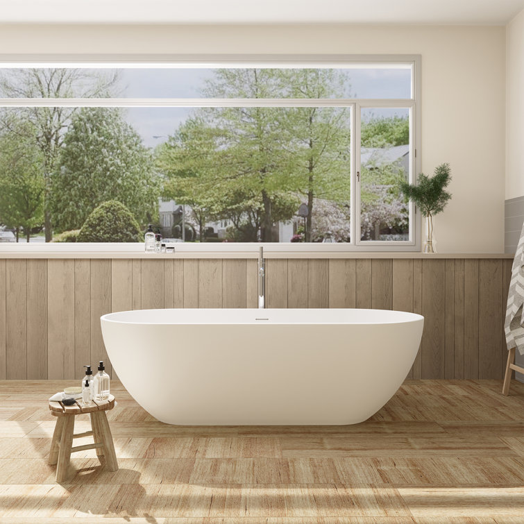 Ryder 69'' Matte White Solid Surface Freestanding Oval Bathtub