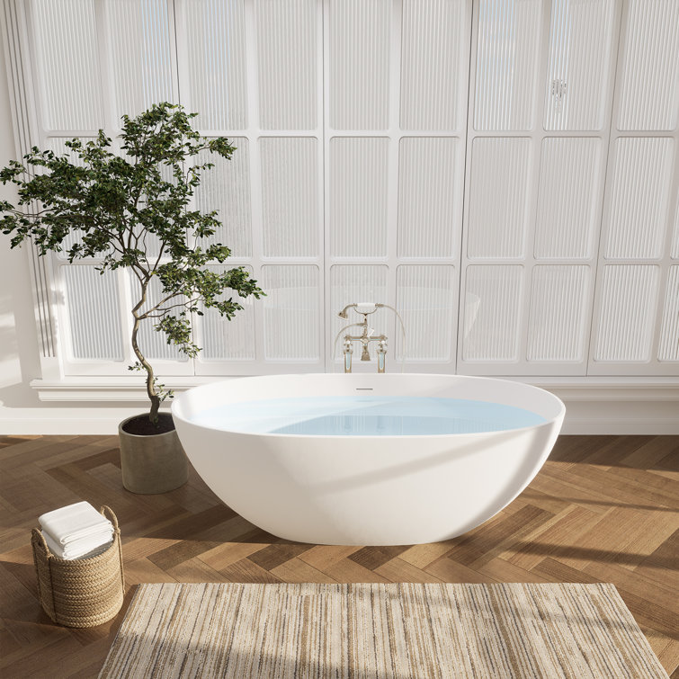 Euston 65'' Matte White Solid Surface Freestanding Oval Bathtub