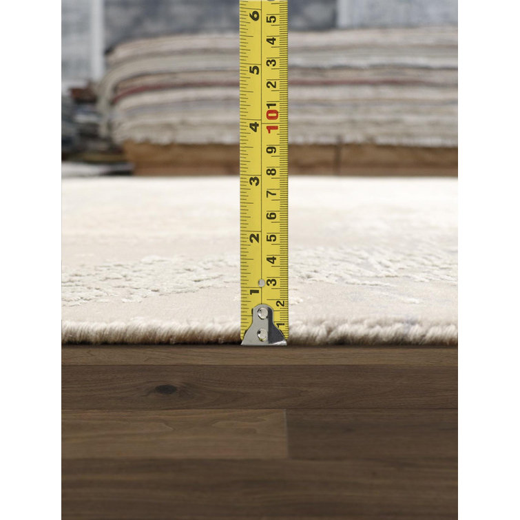 Gray and Beige Hand-Knotted Wool Silk Abstract Rug