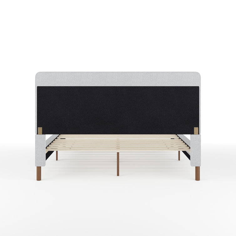 Gray Queen Upholstered Platform Bed with Linen Headboard