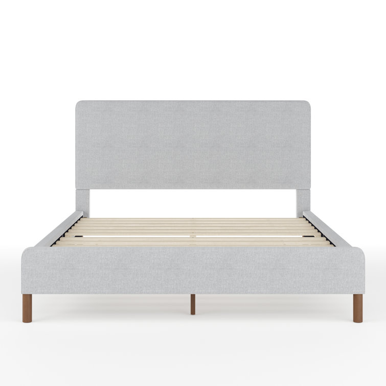 Gray Queen Upholstered Platform Bed with Linen Headboard
