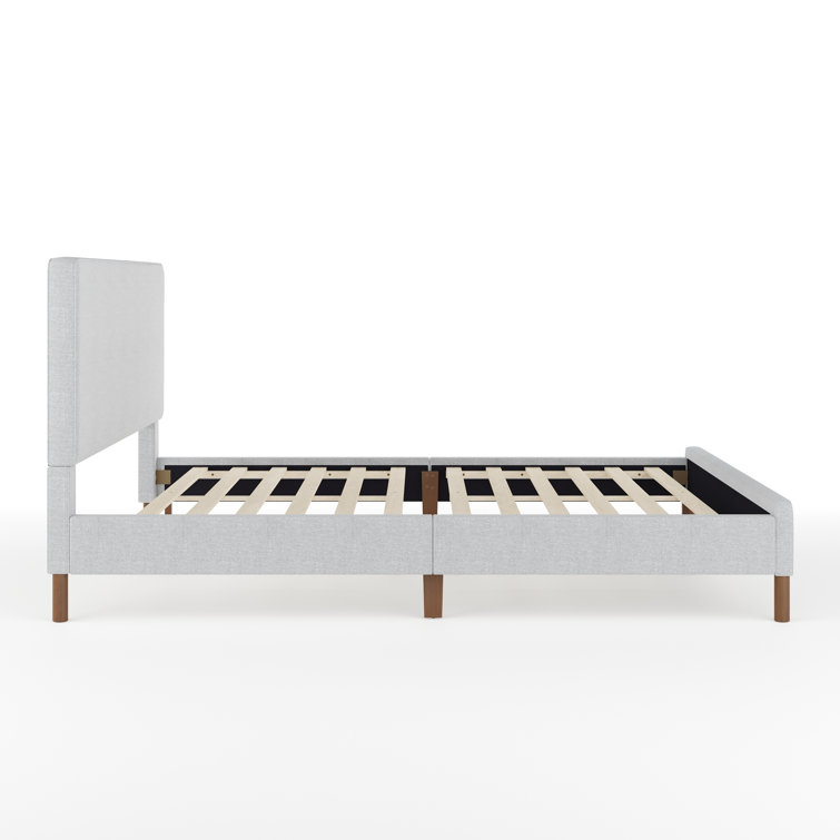 Gray Queen Upholstered Platform Bed with Linen Headboard