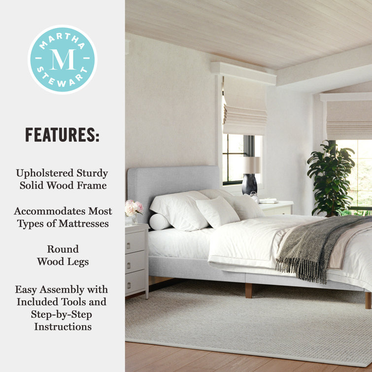 Gray Queen Upholstered Platform Bed with Linen Headboard