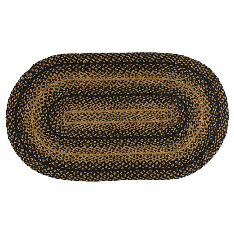 Handcrafted Ebony and Tan Braided Jute Oval Rug, 20" x 30"