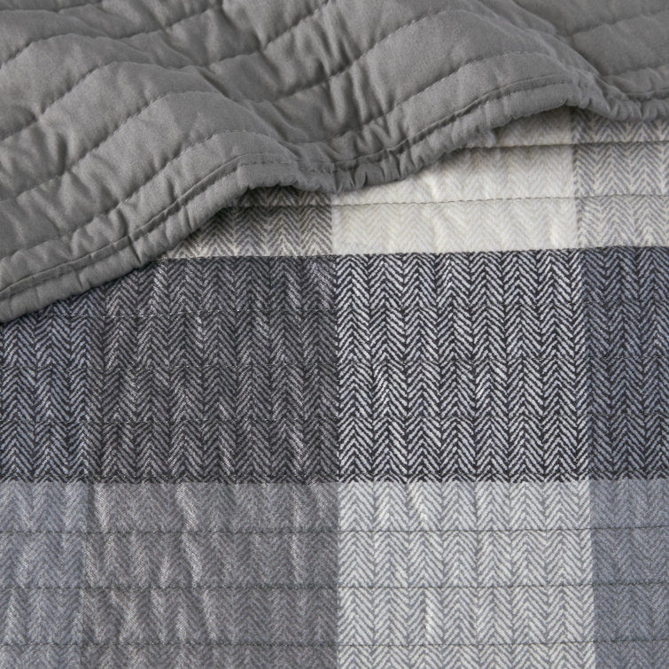 Gray Microfiber Reversible Plaid Daybed Cover Set