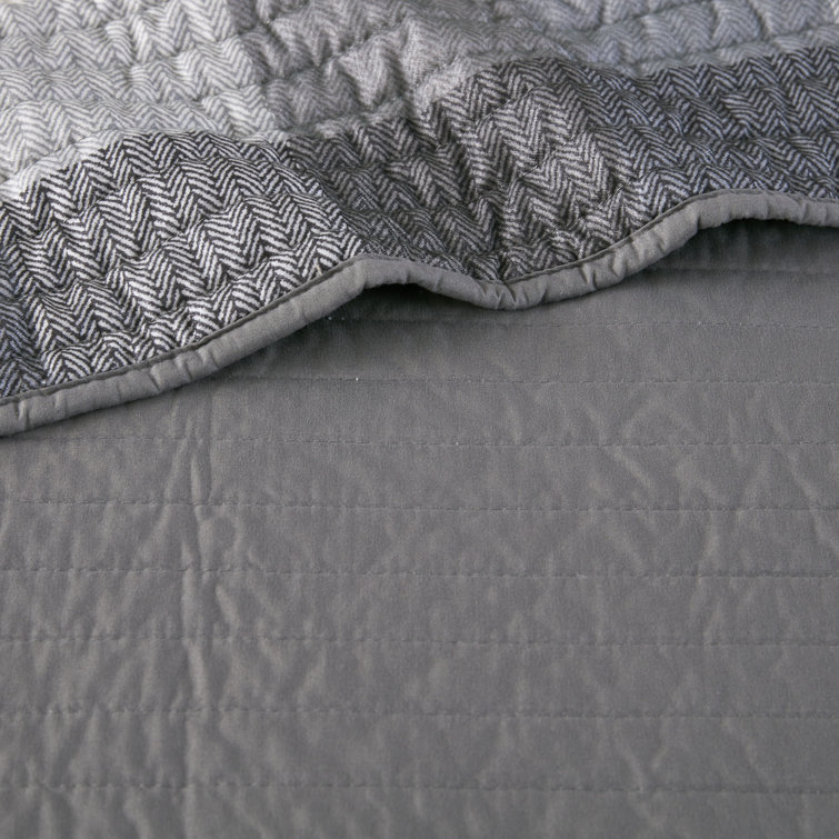 Gray Microfiber Reversible Plaid Daybed Cover Set