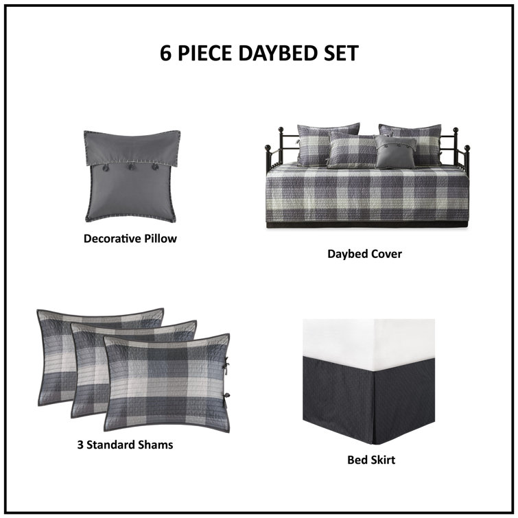 Gray Microfiber Reversible Plaid Daybed Cover Set