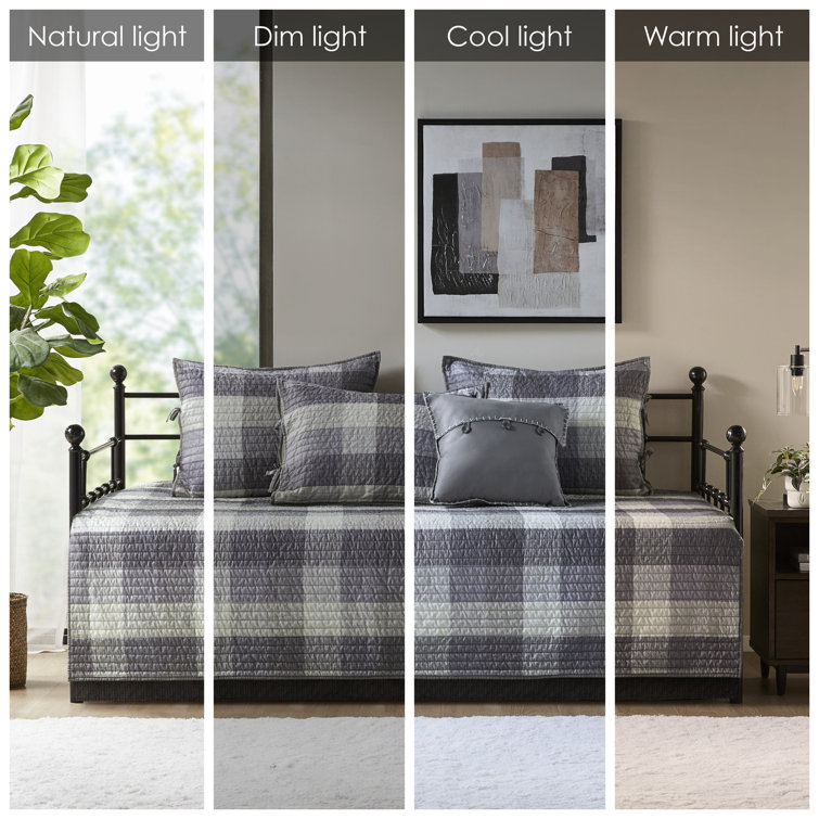 Gray Microfiber Reversible Plaid Daybed Cover Set