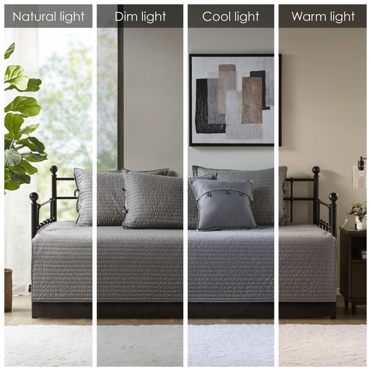 Gray Microfiber Reversible Plaid Daybed Cover Set