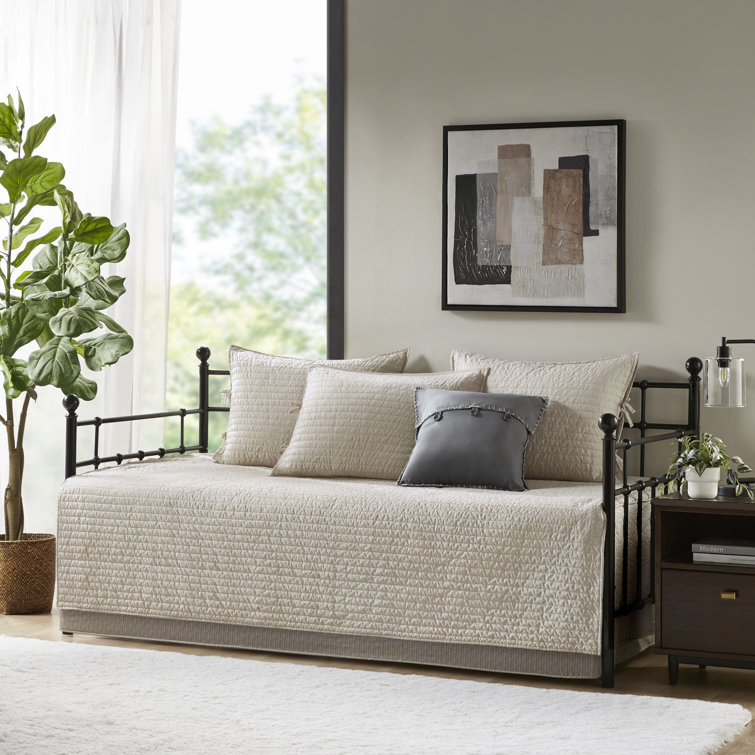 Neutral Plaid Reversible Polyester Daybed Cover Set
