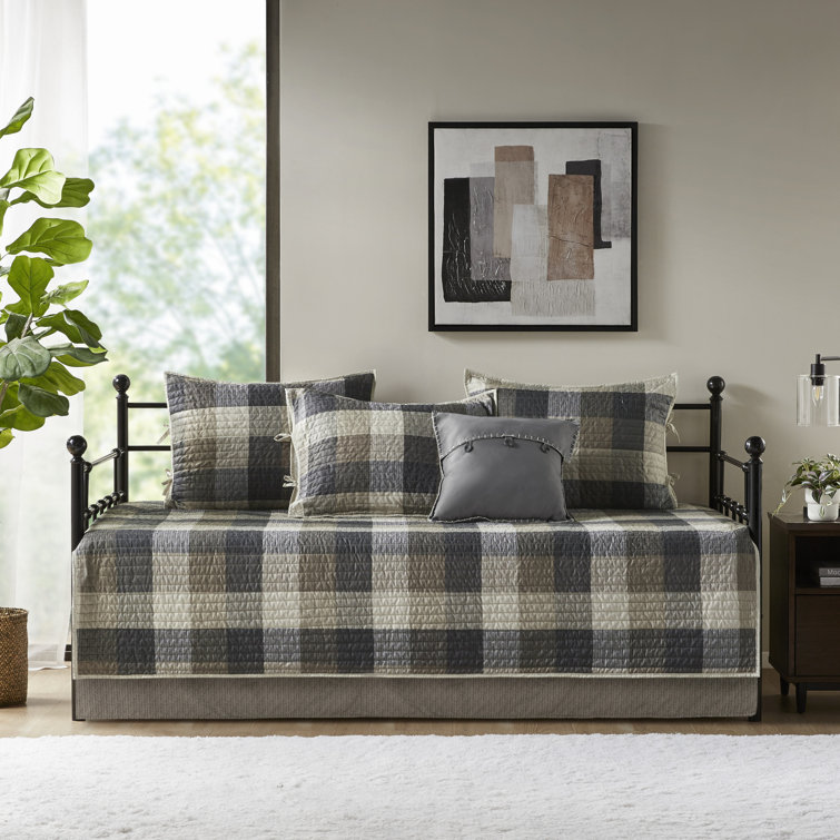 Neutral Plaid Reversible Polyester Daybed Cover Set