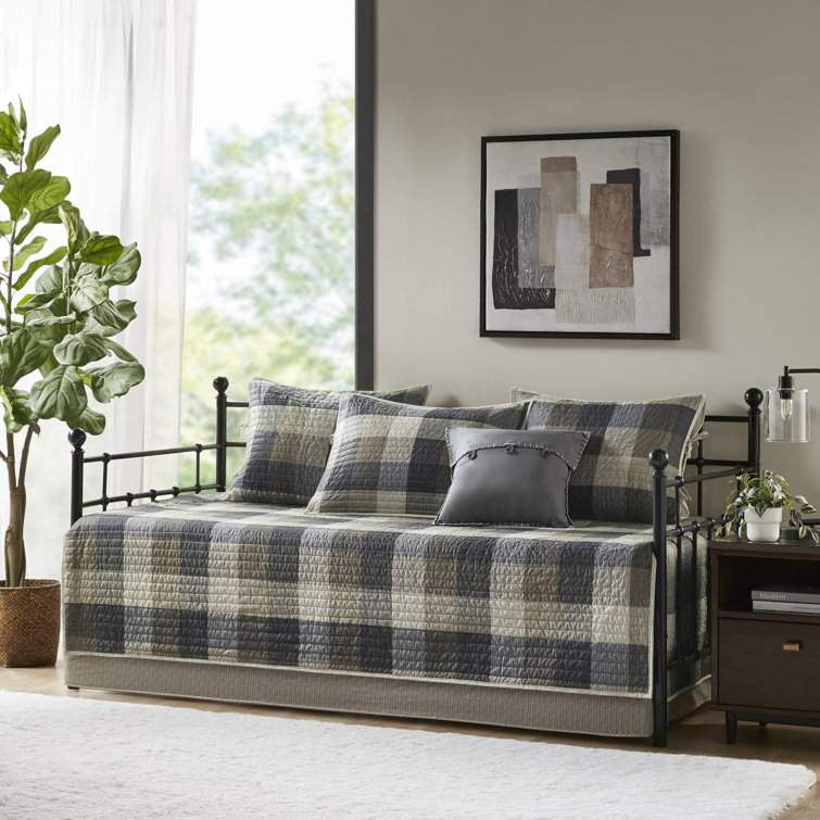 Neutral Plaid Reversible Polyester Daybed Cover Set
