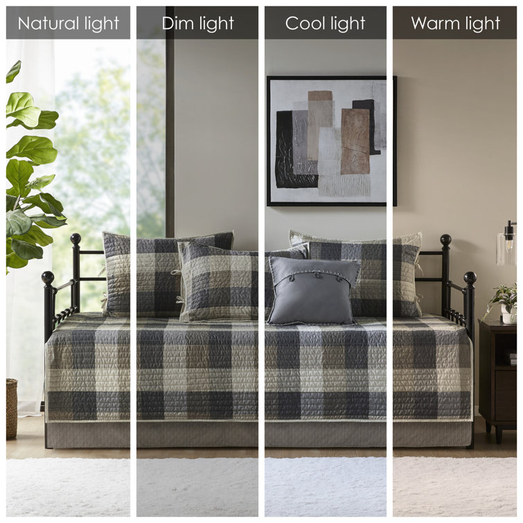 Neutral Plaid Reversible Polyester Daybed Cover Set