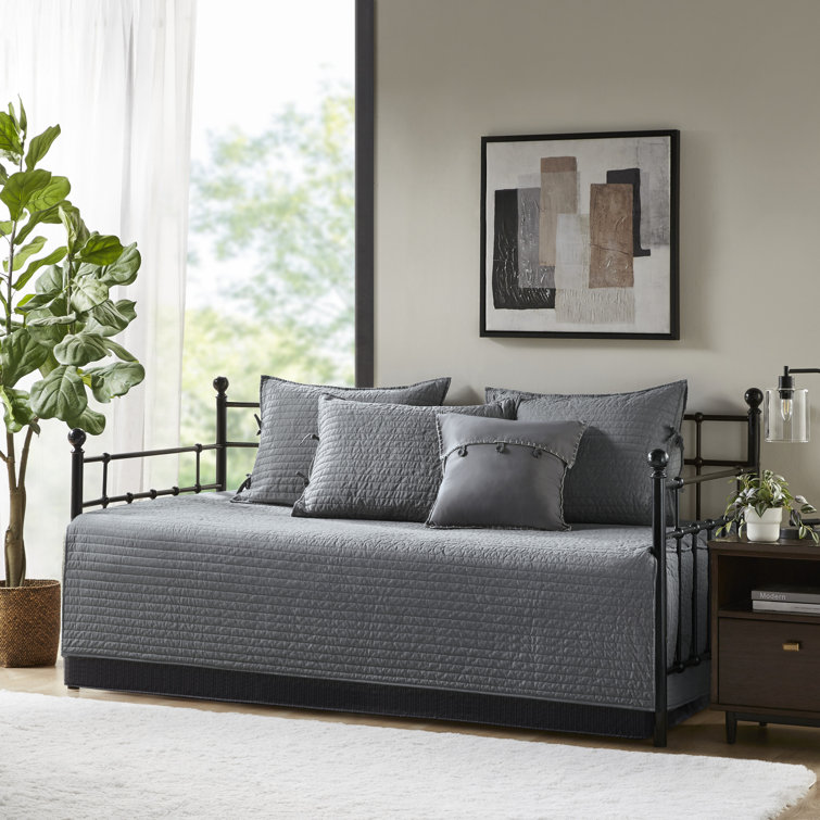 Gray Microfiber Reversible Plaid Daybed Cover Set